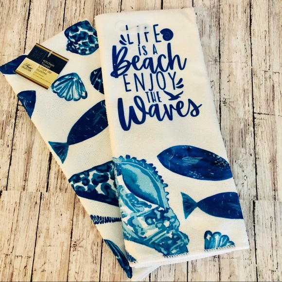“Life is a Beach Enjoy the Waves” Kitchen Towels - Picture 1 of 4